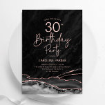 Convite Aniversário de 30 anos Rosa preto agate<br><div class="desc">Convite de festas aniversário de 30 anos de ouro preto e rosa. Elegante design moderno com aquarela agate marble geode background, faux glitter rosa gold e typografia script font. Trendy convida o cartão perfeito para uma comemoração de dia das mulheres na moda. Impressos convites Zazzle ou modelo de impressão digital...</div>