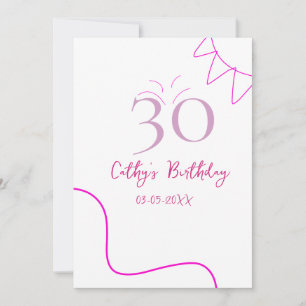 CONVITE ANIVERSÁRIO DE 30 ANOS ROSA ROXO PASTEL DESENHADO