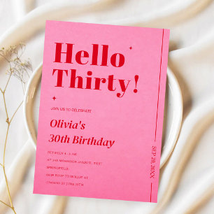 Convite Aniversário de 30 anos Rosa Vermelho Moderno, Tipo