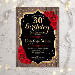 Convite aniversário de 30 anos - Rosas vermelhas de madeir