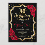 Convite aniversário de 30 anos - Rosas vermelhas Pretas Do<br><div class="desc">Convite para celebração de aniversário de 30 anos. Design preto elegante com ouro e rosas vermelhas brilhantes falsos. Perfeito para uma bolsa mensageifesta de aniversario elegante. Pode ser personalizado em qualquer idade.</div>