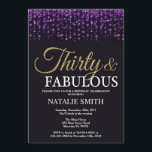 Convite aniversário de 30 anos Roxo e Largura Dourada<br><div class="desc">aniversário de 30 anos. Trinta e Fabuloso. Roxo Preto e Dourada Brilhante. Festa de aniversário adulta. Para Homens ou Mulheres. Para mais personalização,  clique no botão "Personalizar" e use nossa ferramenta de design para modificar este modelo.</div>