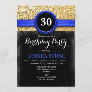Convite aniversário de 30 anos - Royal Blue Black Dourado