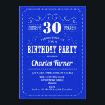 Convite aniversário de 30 anos - Royal Blue White<br><div class="desc">Convite de festas aniversário de 30 anos. Elegante design azul real azul e branco com letra de script. Até 30 anos! Envie-me uma mensagem se precisar de mais personalização.</div>
