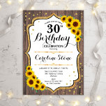 Convite Aniversário de 30 anos Russo - Madeira Girassóis<br><div class="desc">Convite para aniversário de 30 anos russo. Design elegante com girassóis e ouro brilhante e padrão de madeira castanha escura. Perfeito para uma bolsa mensageifesta de aniversario elegante.</div>