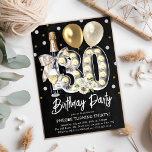 Convite Aniversário de 30 anos Rústico<br><div class="desc">Faça sua celebração de aniversário de 30 anos inesquecível com nossos convites elegantes! Com um fundo de quadro rápido e elementos encantadores como balões de ouro, champanhe, florais, confete e um '30' iluminado, seus convites irão dar o tom para uma festa memorável. Personalize-os facilmente seguindo nosso guia de modelo, garantindo...</div>