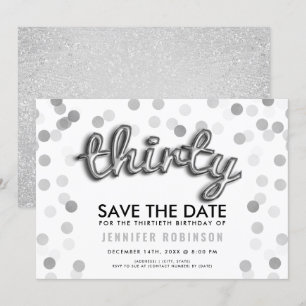 Convite Aniversário de 30 anos Silver Glitter Para Salvar