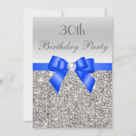 Convite aniversário de 30 anos Silver Sequin Royal Blue Ar