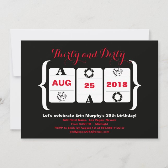 Convite aniversário de 30 anos Slot Machine Dice and Poker (Frente)