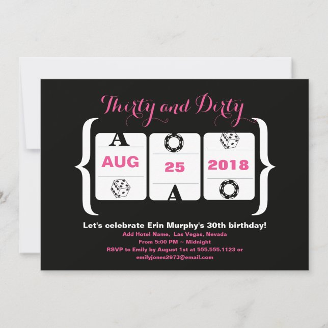 Convite aniversário de 30 anos Slot Machine Dice and Poker (Frente)