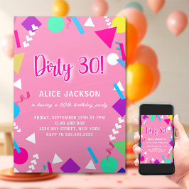 Convite Aniversário de 30 anos sujo Rosa e Retro