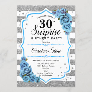 Convite aniversário de 30 anos Surpresa - Azul Azul-Azul-