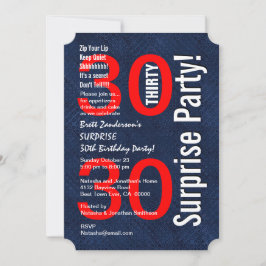Convite aniversário de 30 anos SURPRESA Azul Real Moderno