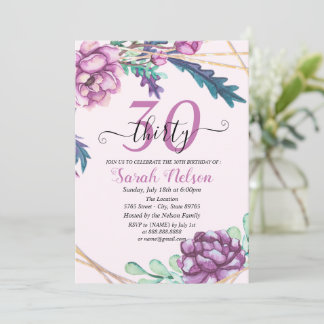 Convite Aniversário de 30 anos Tropical Roxo