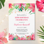 Convite aniversário de 30 anos Tropical String Luz Havaian<br><div class="desc">Estes convites de festas aniversário de 30 anos tropicais apresentam design de aquarela de flores tropicais,  folhagem e cordas. Personalize-os com o seu próprio texto.</div>