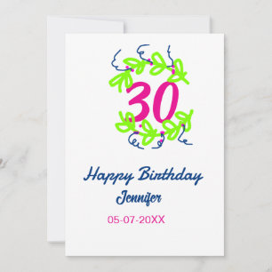 Convite aniversário de 30 anos verde azul wreath name date