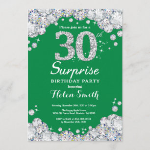 Convite aniversário de 30 anos Verde Surpresa e Diamante