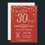 Convite aniversário de 30 anos Vermelho e Diamante Dourado<br><div class="desc">Convite para aniversário de 30 anos surpresa com fundo de diamante vermelho e Dourado. Dourado Confetti. Aniversário Adulto. Homens ou Mulheres Aniversário.
Para mais personalização,  clique no botão "Personalizar" e use a ferramenta design para modificar este modelo.</div>