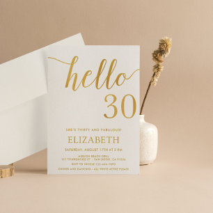 Convite aniversário de 30 anos White e Dourado Hello 30