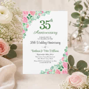 Convite Aniversário de 35 anos de Casamento Eucalipto Rosa