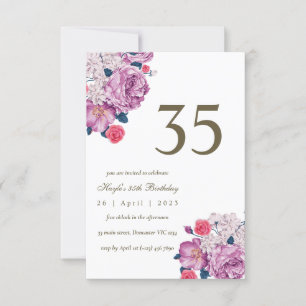 Convite Aniversário de 35 anos floral roxo botânico simple