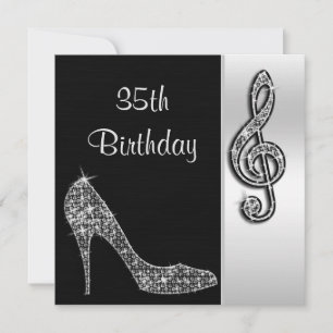 Convite Aniversário de 35 anos Silver Stiletto & Treble Cl