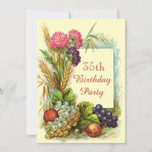 Convite Aniversário de 35 anos Vintage Frutas e Flores Col