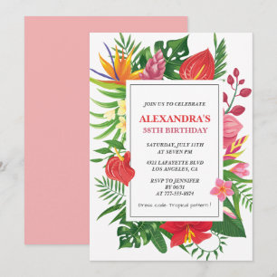 Convite Aniversário de 38 anos tema havaiano Floral Colori