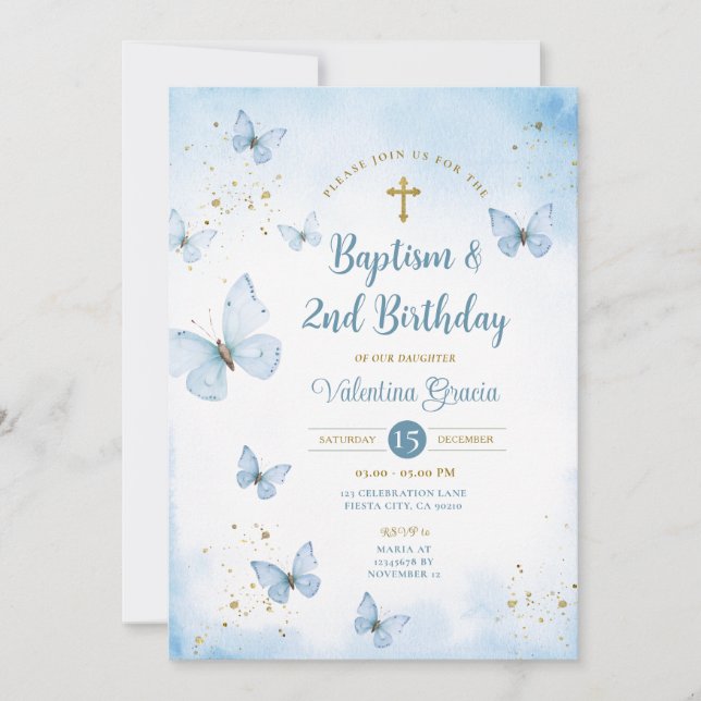 Convite Aniversário de 3 anos Batismo de Garota Azul Dusty (Frente)