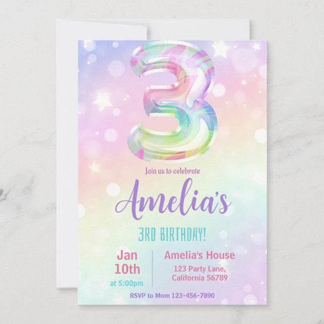 Convite aniversário de 3 anos Convidando aniversário de 3  (Frente)