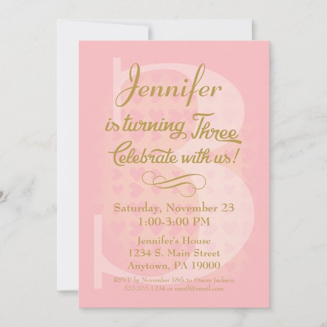 Convite aniversário de 3 anos Convocando Meninas Corações  (Frente)