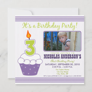 Convite aniversário de 3 anos Cupcake Roxo