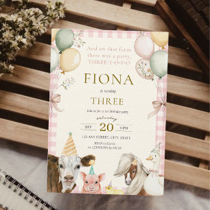 Convite Aniversário de 3 anos da Garota Gingham Rosa de An