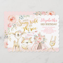 Convite aniversário de 3 anos de animais selvagens e triba