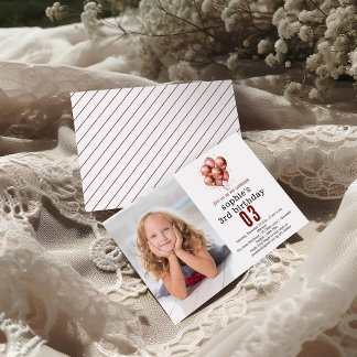 Convite Aniversário de 3 anos de balão Dourado Rosa com br