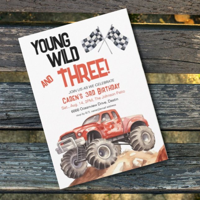 Convite Aniversário de 3 anos de Caminhão Negro Vermelho (Criador carregado)