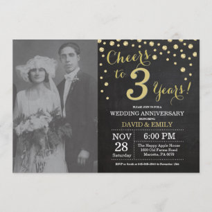 Convite Aniversário de 3 anos de Casamento Quadro Negro e
