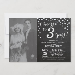 Convite Aniversário de 3 anos de Casamento Quadro Negro Pr