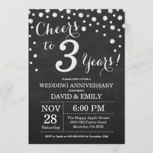 Convite Aniversário de 3 anos de Casamento Quadro Negro Pr