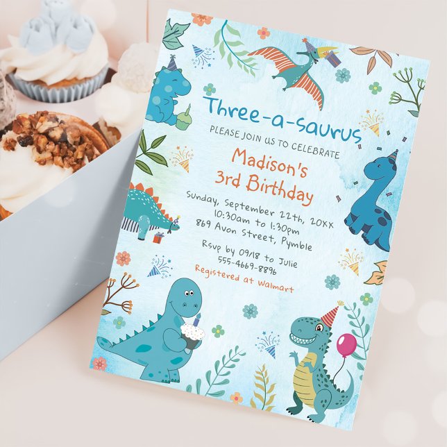 Convite Aniversário de 3 anos De Dinossauro Cinto-A-Sauro (Criador carregado)