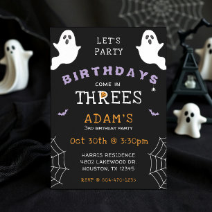 Convite Aniversário de 3 anos de Halloween vem em três Gho