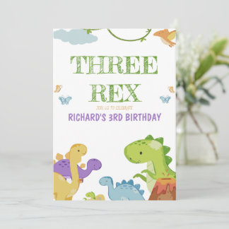 Convite Aniversário de 3 anos de ilustração de três Rex Ki