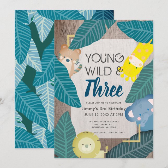 Convite Aniversário de 3 anos de Menino Selvagem e Três An (Frente/Verso)