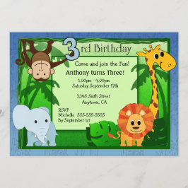 Convite aniversário de 3 anos de Tema de Selva