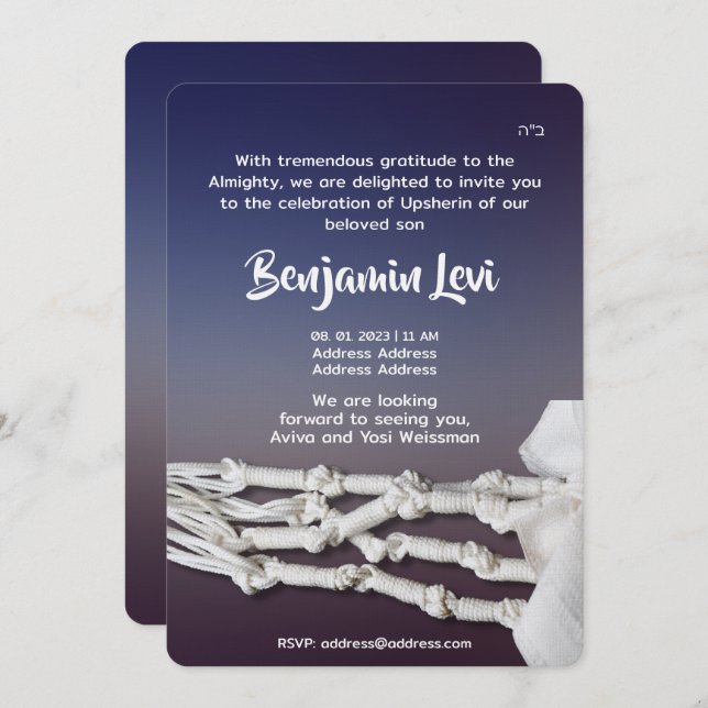 Convite Aniversário de 3 anos de Upsherin First Haircut Ju (Frente/Verso)