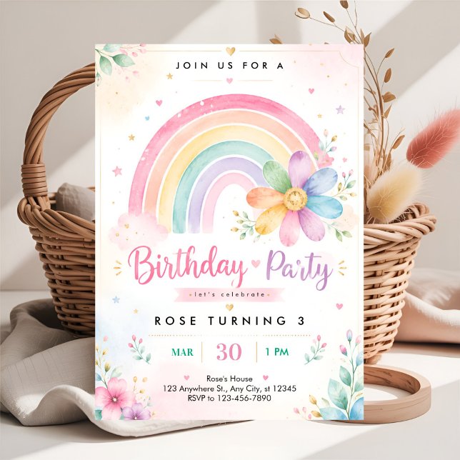 Convite Aniversário de 3 anos do Arco-íris Pastel (Criador carregado)