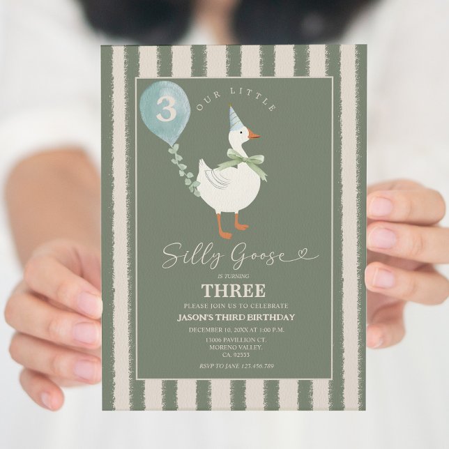 Convite Aniversário de 3 anos do Balão de Ganso Bobo Verde (Criador carregado)