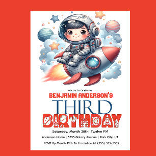 Convite Aniversário de 3 anos do menino astronauta foguete