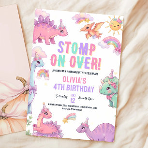 Convite Aniversário de 3 anos do T-Rex Dinossauro Rosa