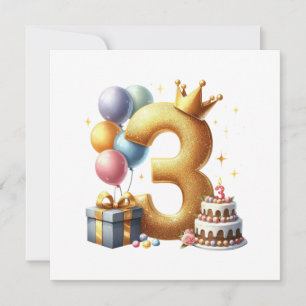 Convite Aniversário de 3 anos dourado